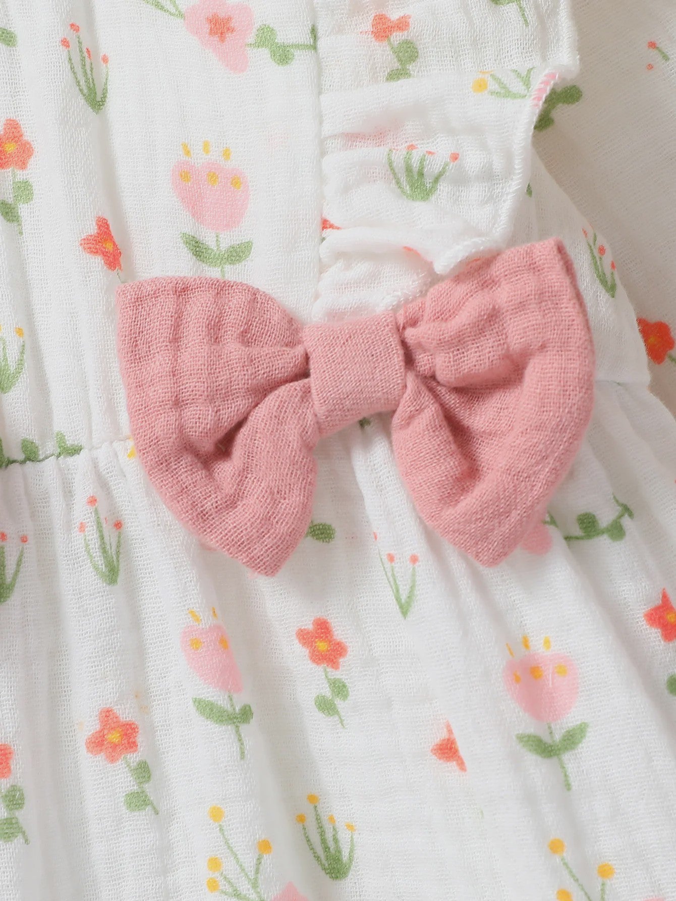 Schattige Baby Meisjes Jumpsuit met Bloemenprint, Lange Mouwen, Strikjes & Hoofdband - 0-6 Maanden