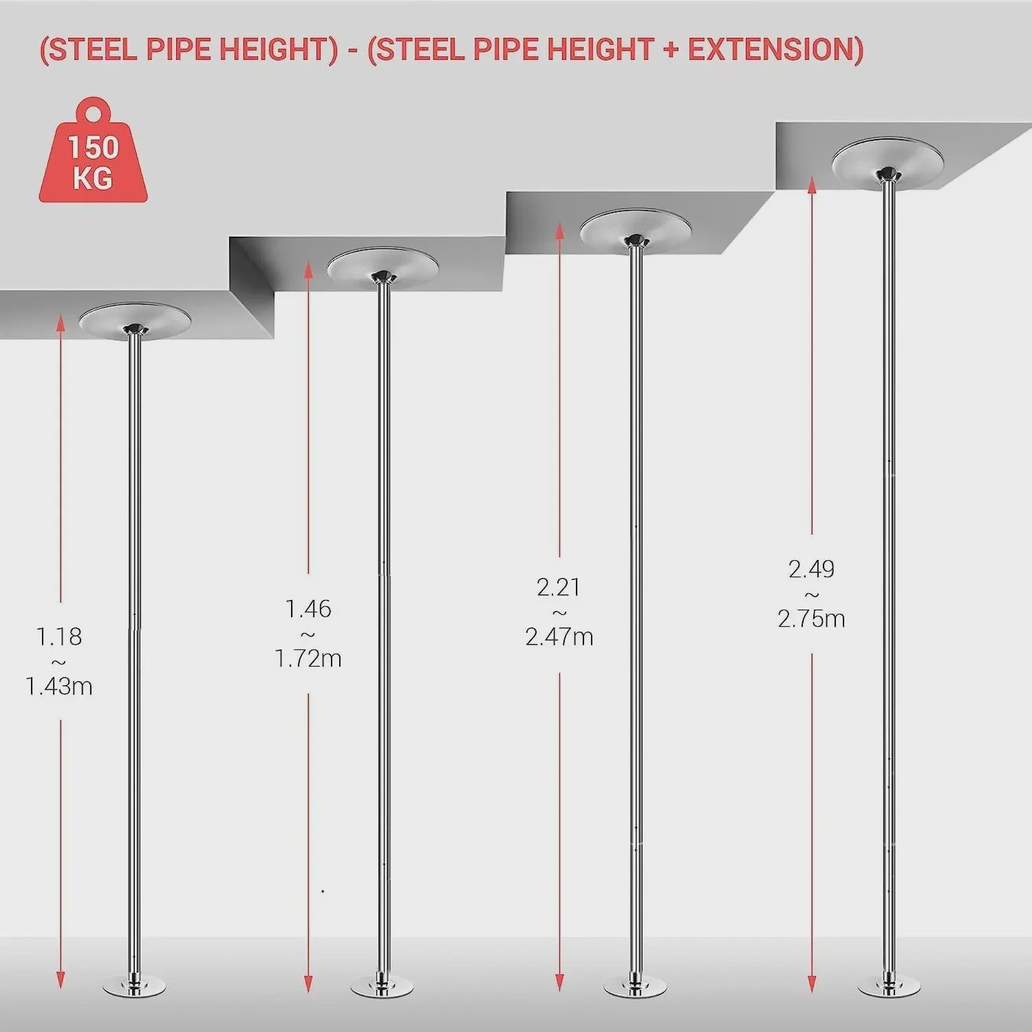 Professionele 45mm Danspaal - Verwijderbaar & In Hoogte Verstelbaar (2.35-2.74m) voor Thuis Fitness
