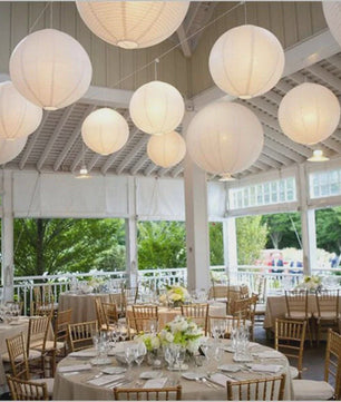 10x Warm Witte LED Lampionnen (6-16 inch) - Chinese Papieren Bol Decoratie voor Feest & Bruiloft