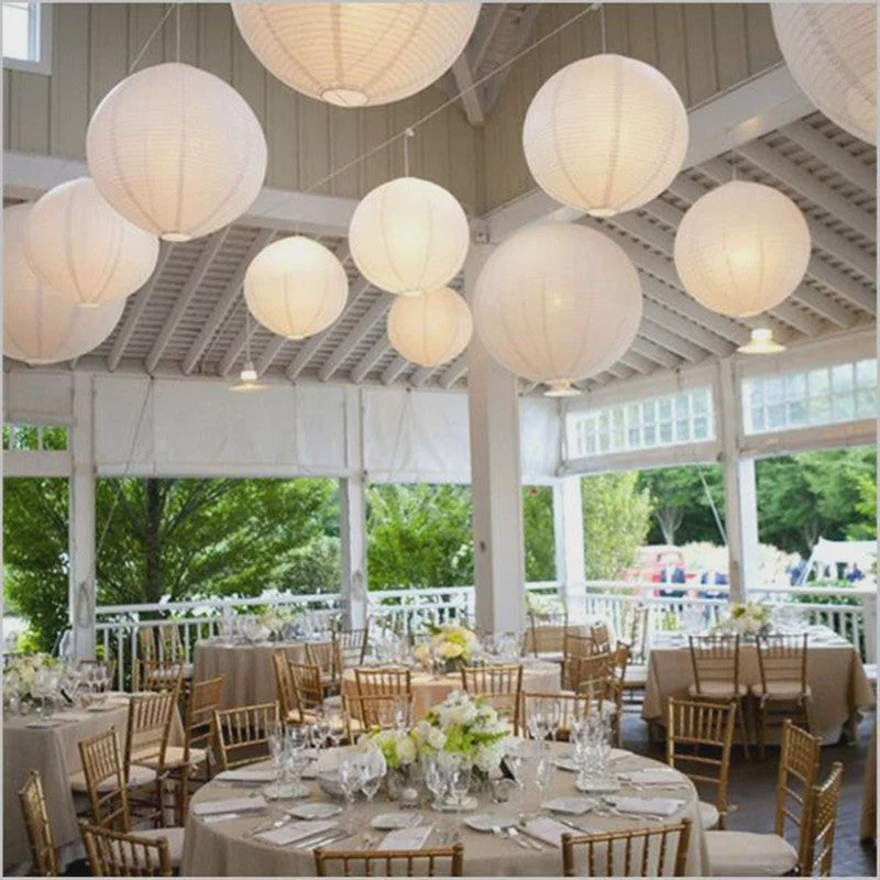10x Warm Witte LED Lampionnen (6-16 inch) - Chinese Papieren Bol Decoratie voor Feest & Bruiloft