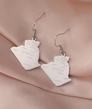 Algerije Kaart Ketting & Sleutelhanger Set - Roestvrij Staal, Stijlvolle Afrikaanse Sieraden