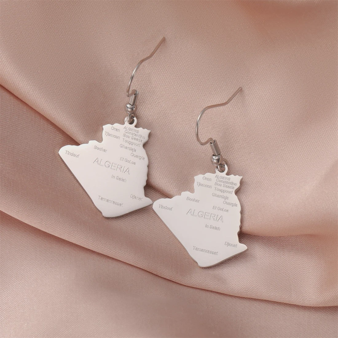 Algerije Kaart Ketting & Sleutelhanger Set - Roestvrij Staal, Stijlvolle Afrikaanse Sieraden