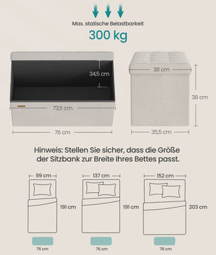 SONGMICS Opbergbank met Deksel - Velvet Zetel & Opbergruimte 76x38x38 cm