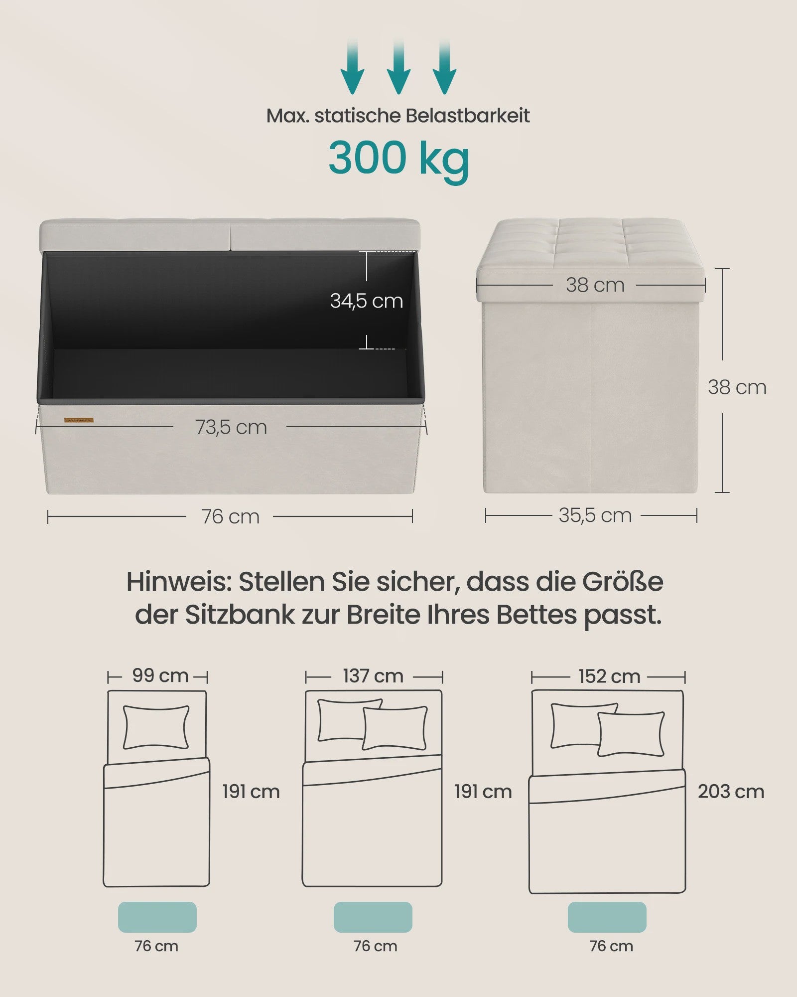 SONGMICS Opbergbank met Deksel - Velvet Zetel & Opbergruimte 76x38x38 cm