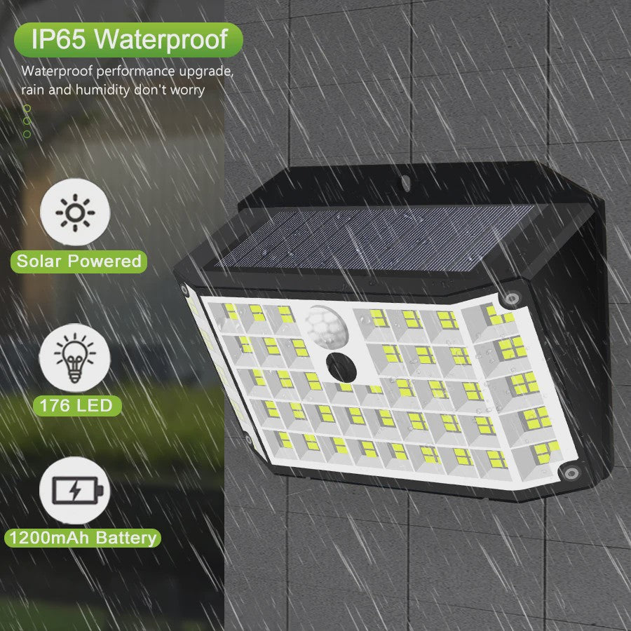 Solar Buitenlamp met Bewegingssensor - 176 LED, IP65 Waterdicht, 3 Modi