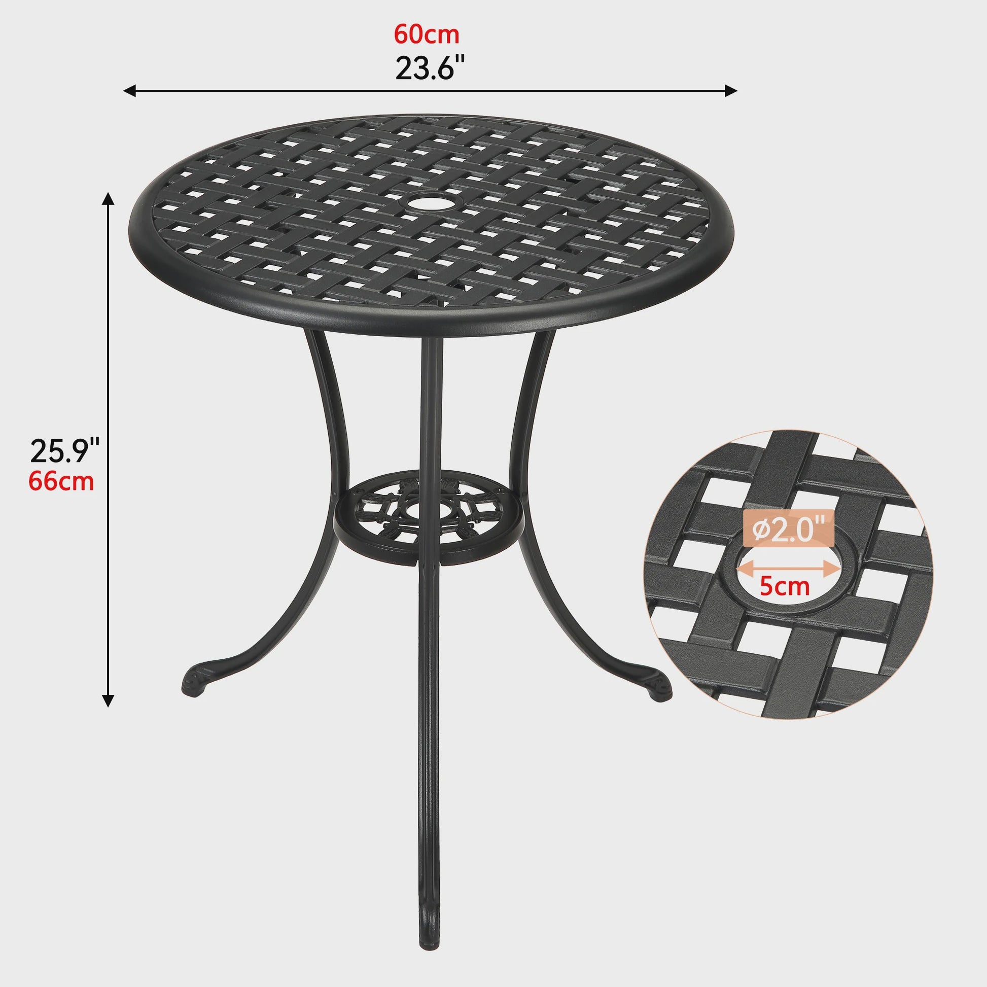 60cm Gietijzeren Bistro Tafel met Paragolhouder - Perfect voor Tuin, Terras & Balkon