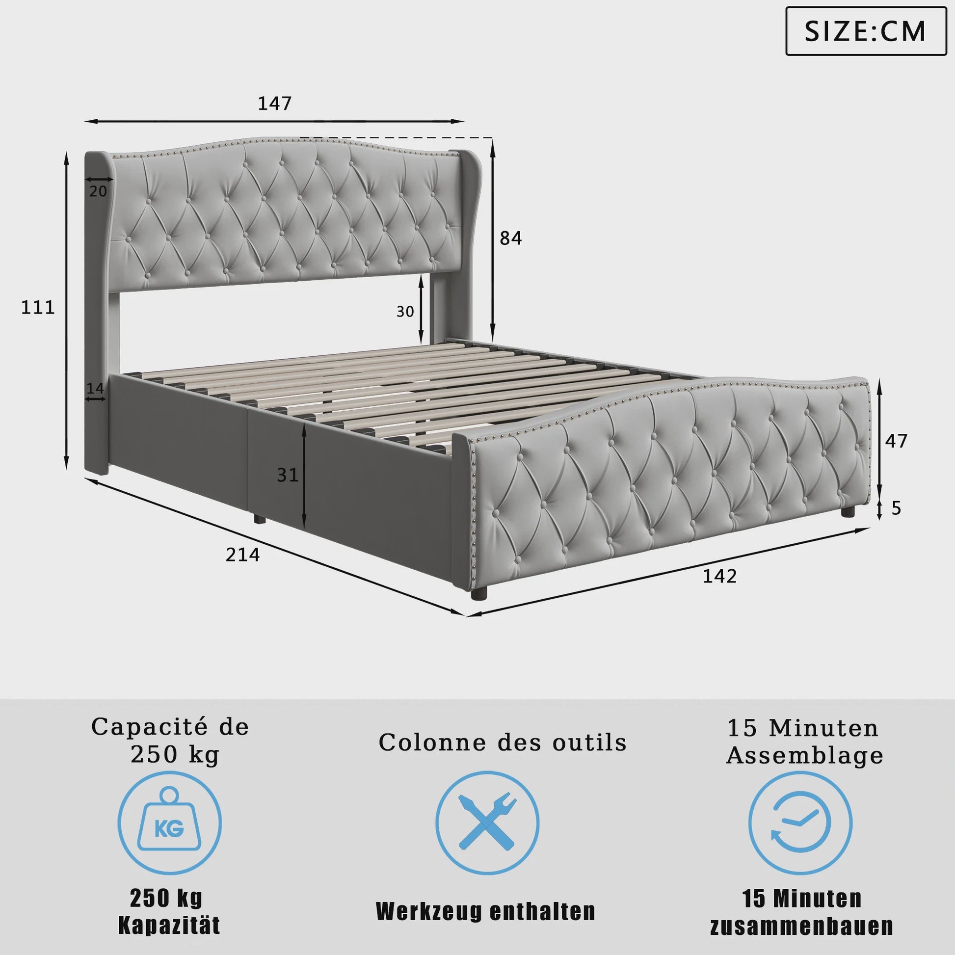 Stijlvol Hydraulisch Bed met Opbergruimte - Modern Design