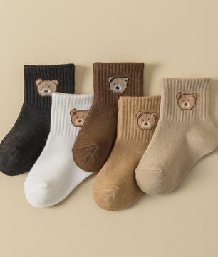 5/10 Paar Babysokjes met Schattige Beer - Zacht, Ademend & Comfortabel