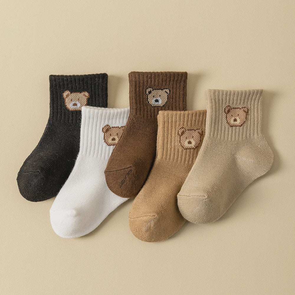5/10 Paar Babysokjes met Schattige Beer - Zacht, Ademend & Comfortabel