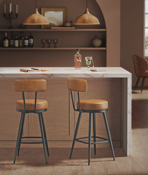 Set van 2 Draaibare Barkrukken met Rugleuning – Keuken & Bar – Kunstleer met Stiksels