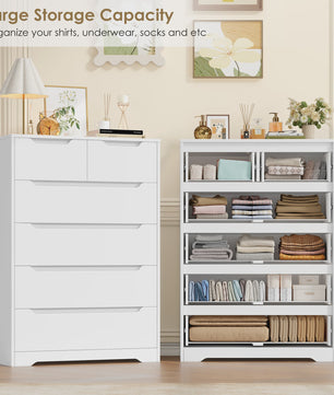 Stijlvolle Witte Commode met 6 Lades - Veelzijdige Opbergkast voor Woonkamer, Slaapkamer of Hal