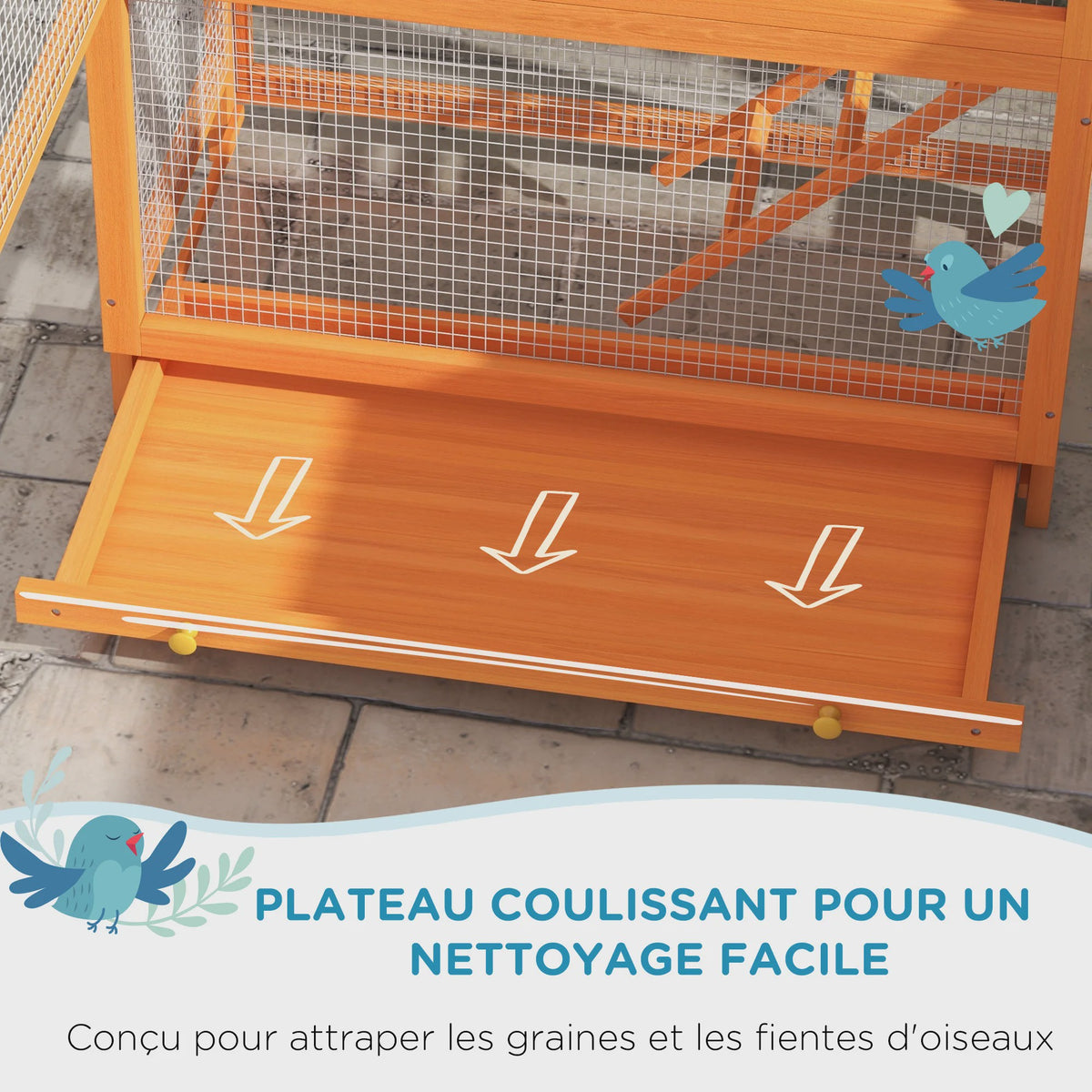 PawHut Houten Vogelkooi Papegaai Speeltuin met Asfalt Dak 92x52x171 cm Oranje