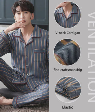 Herren Pyjama Set Lange Mouwen & Broek - Comfortabele Loungewear voor Heren
