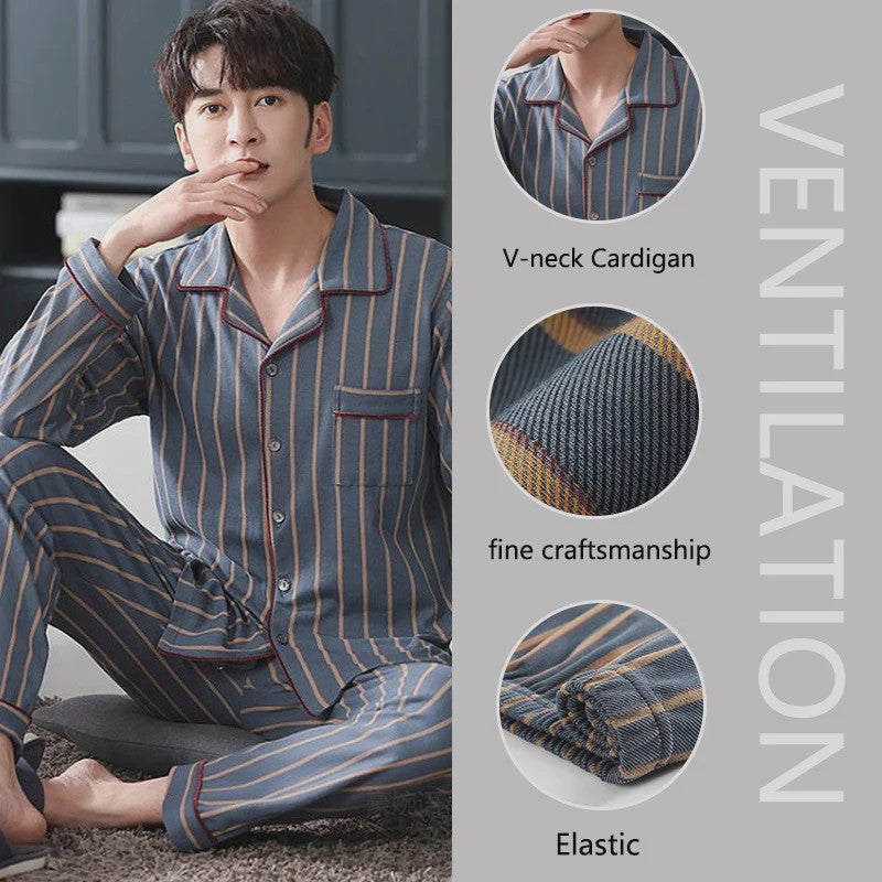 Herren Pyjama Set Lange Mouwen & Broek - Comfortabele Loungewear voor Heren