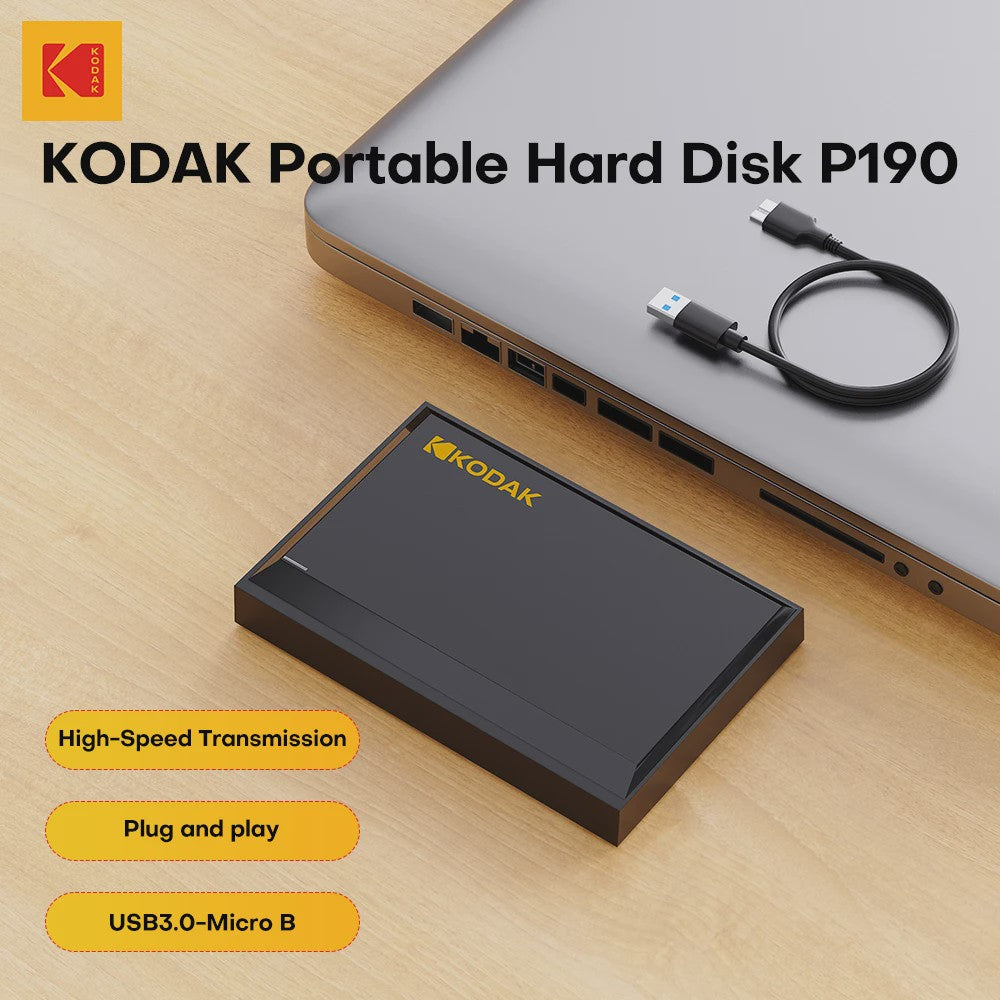 KODAK P190 Externe Harde Schijf 500GB/1TB - USB 3.0 Draagbare Opslag voor PC & Laptop