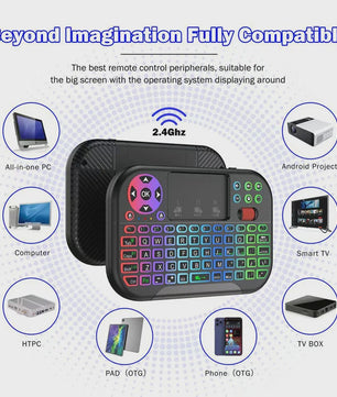 Mini Draadloos Toetsenbord met Touchpad, Scroll Wheel & 8 Kleuren Backlit - Dual Mode BT/2.4G Air Mouse Remote