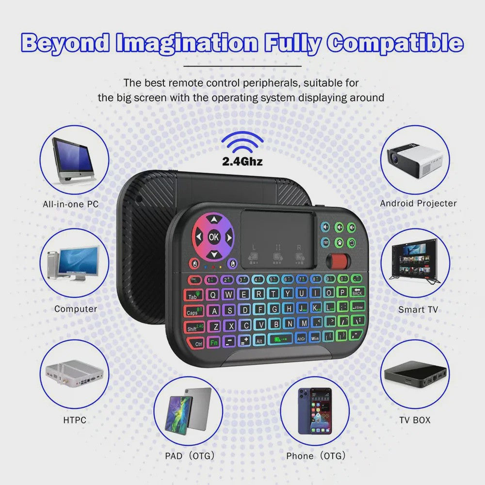 Mini Draadloos Toetsenbord met Touchpad, Scroll Wheel & 8 Kleuren Backlit - Dual Mode BT/2.4G Air Mouse Remote