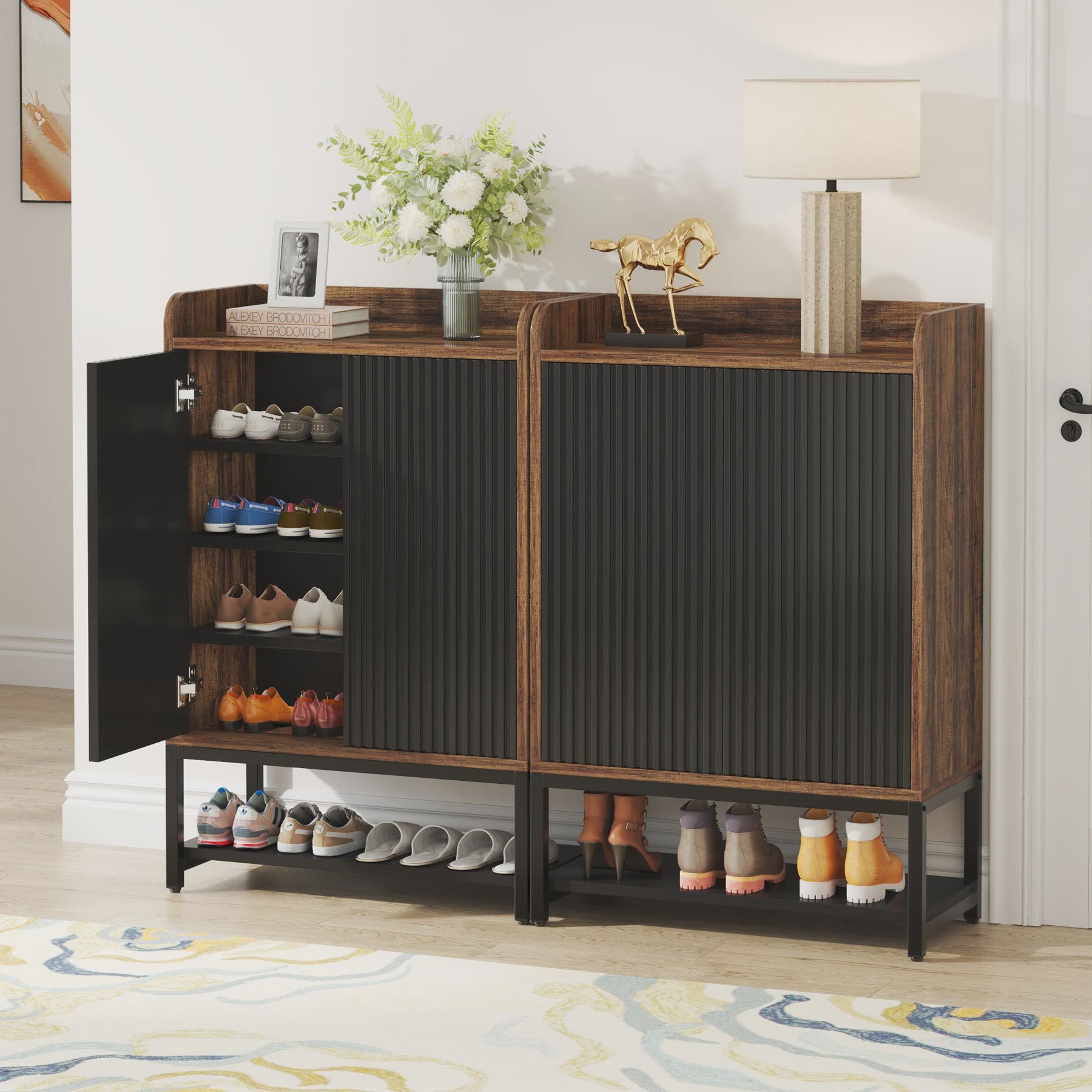 Stijlvolle Houten Schoenenkast met Deuren - 5 Niveaus - Entree & Hal Organizer