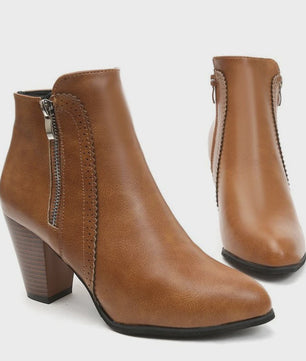 Dames Enkellaarsjes met Blokhak en Rits - Comfortabele Casual Schoenen Herfst 2024