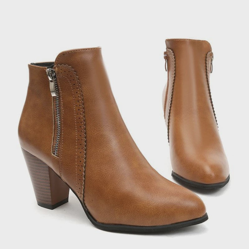 Dames Enkellaarsjes met Blokhak en Rits - Comfortabele Casual Schoenen Herfst 2024