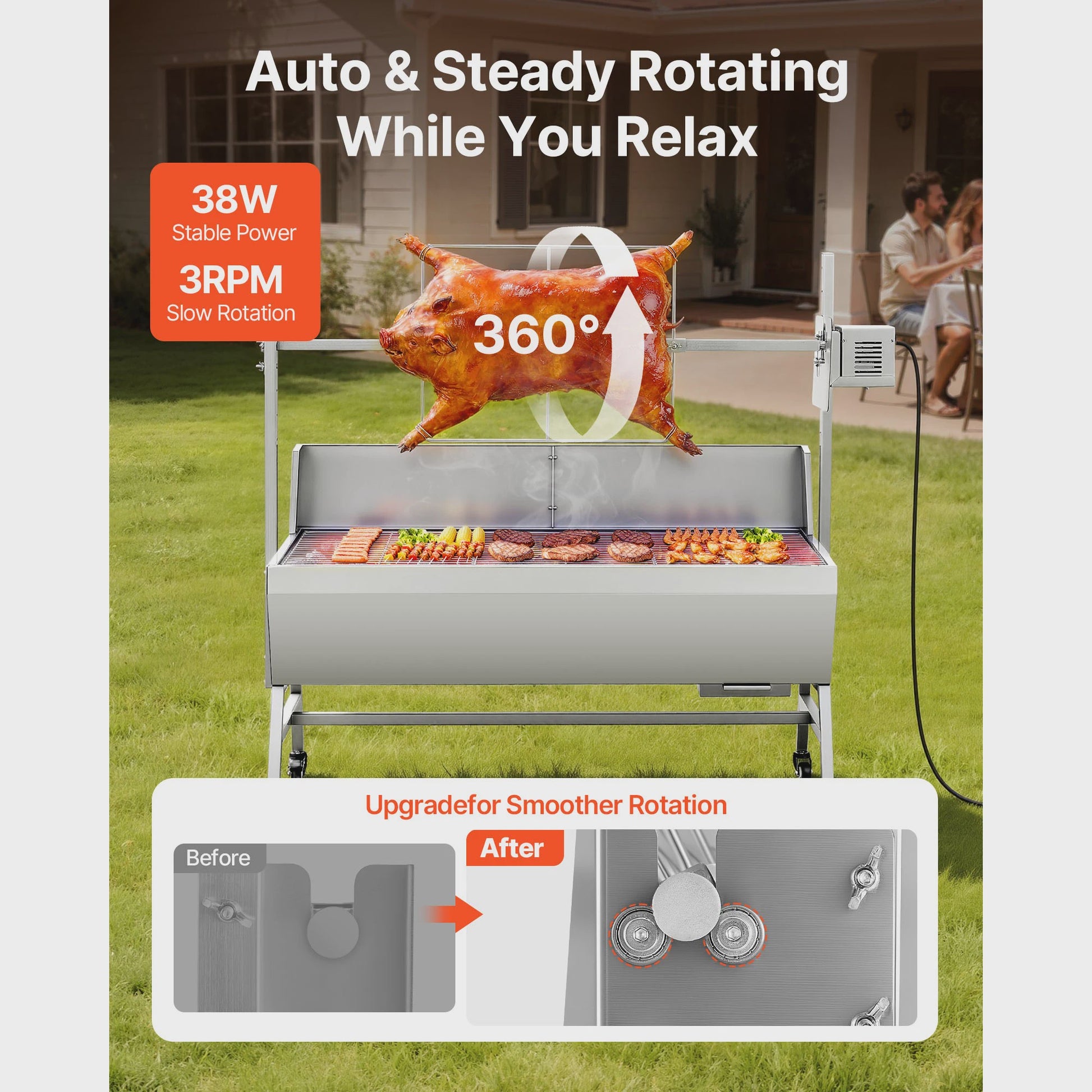 Professionele Rotisserie BBQ Spit 47.95 inch - Elektrische Draaier voor Varken, Lam & Meer (132 LBS)
