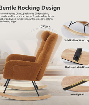 Zachte Bouclé Babymassage Schommelstoel - Gestoffeerde Fauteuil met Hoge Rug & Zijvak