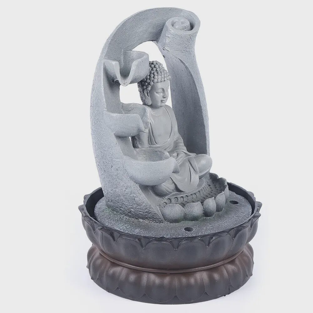 Boeddha Waterfontein met LED Licht en Lotus Basis - Rustgevend Geluid voor Huis, Kantoor, Yoga & Meditatie