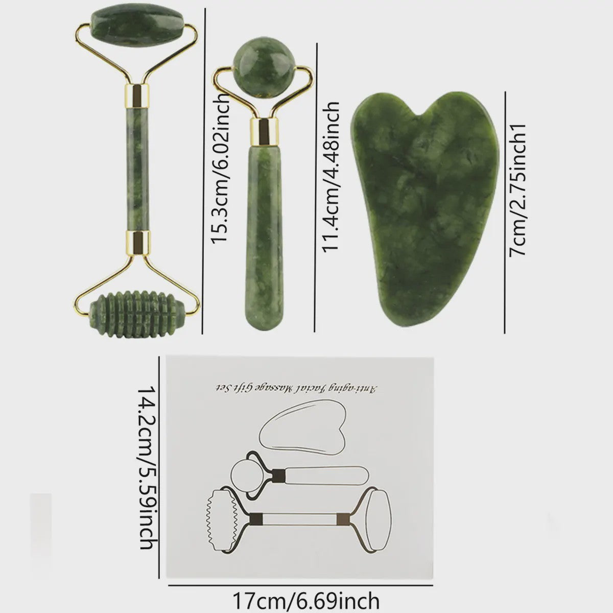 3-in-1 Gezichtsroller & Gua Sha Set - Jade Roller, Oogroller & Gezichtsmassage Tools