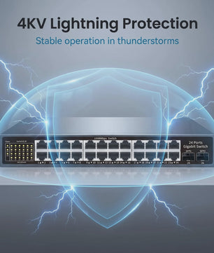 24-Poorts Gigabit Netwerk Switch met 2 SFP Poorten, 52Gbps Bandbreedte & Bliksembeveiliging