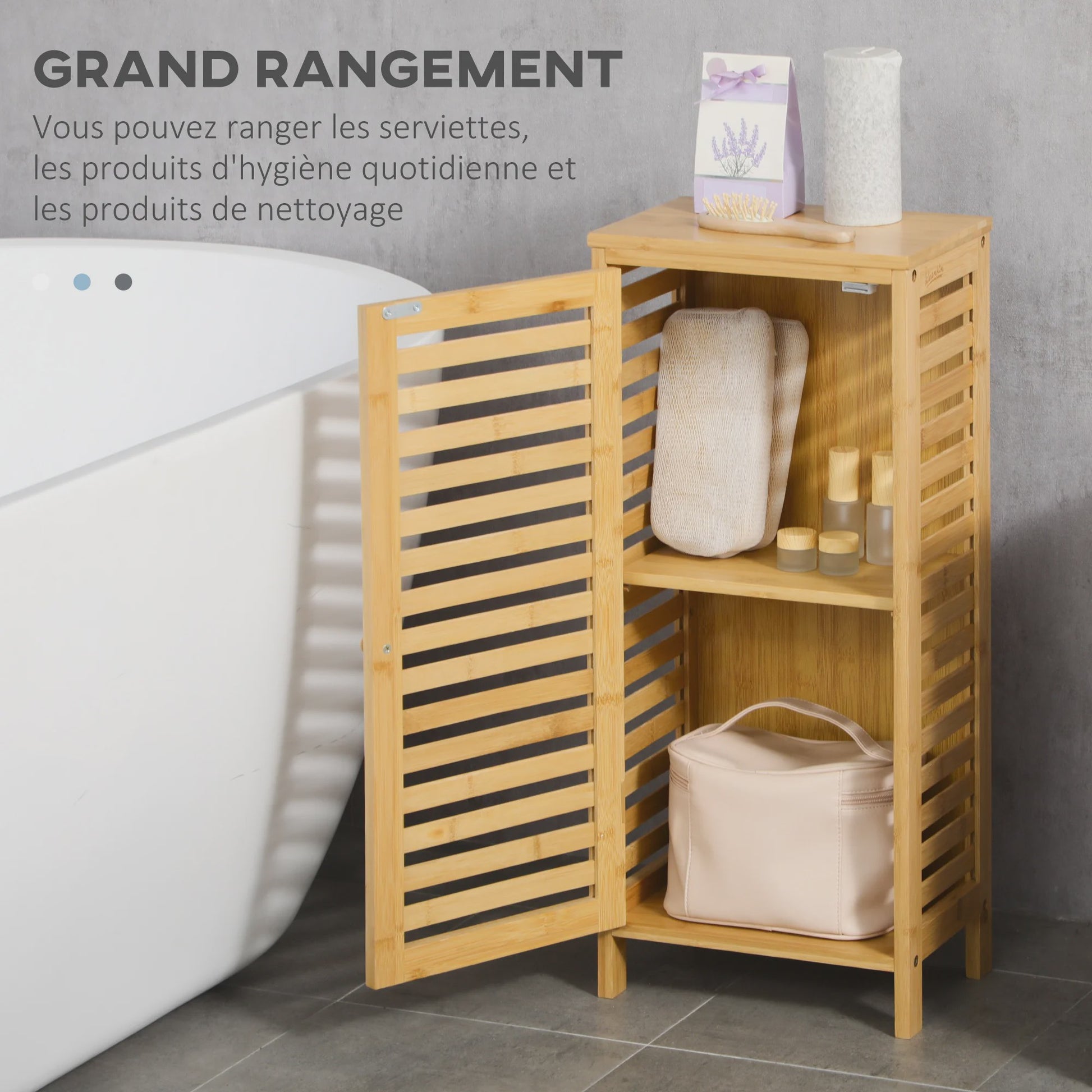 Kleankin Bamboe Badkamerkast met Verstelbare Plank - 30x70 cm