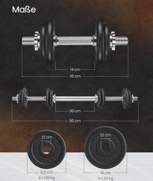 SONGMICS Verstelbare Dumbbell Set - 2 x 15 kg (Totaal 30 kg) - Kort & Flexibel