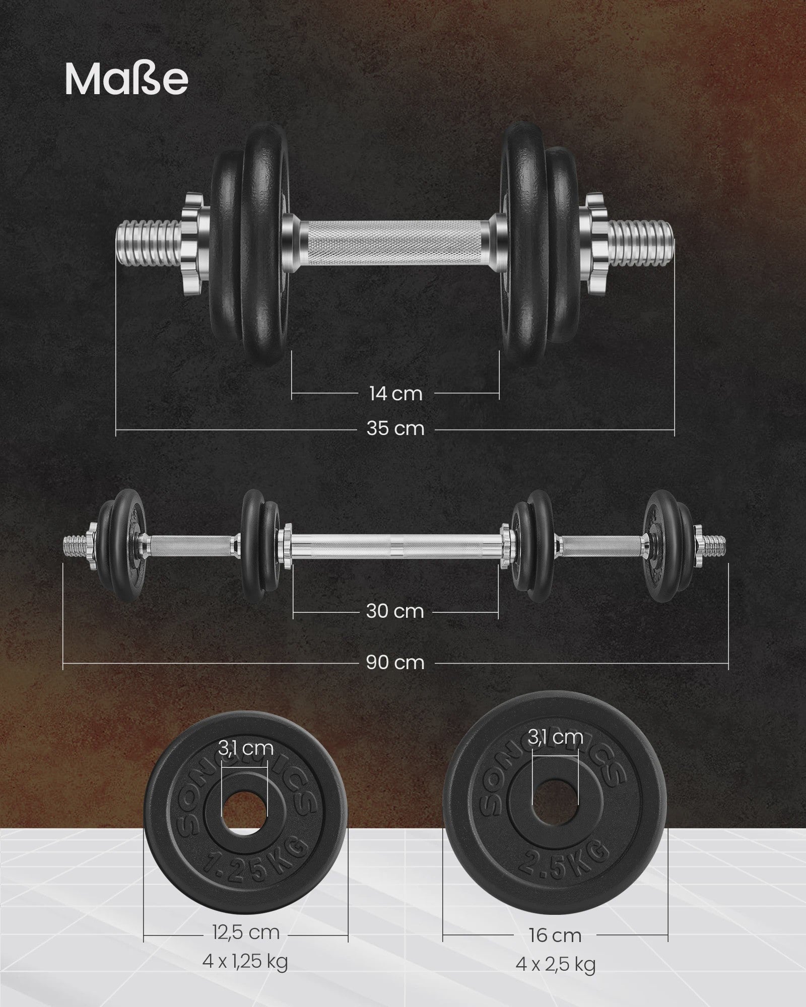 SONGMICS Verstelbare Dumbbell Set - 2 x 15 kg (Totaal 30 kg) - Kort & Flexibel
