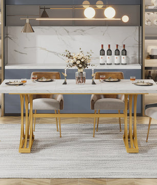 Moderne Marmerlook Eettafel voor 4-6 Personen - Stijlvol Wit Design (160cm)