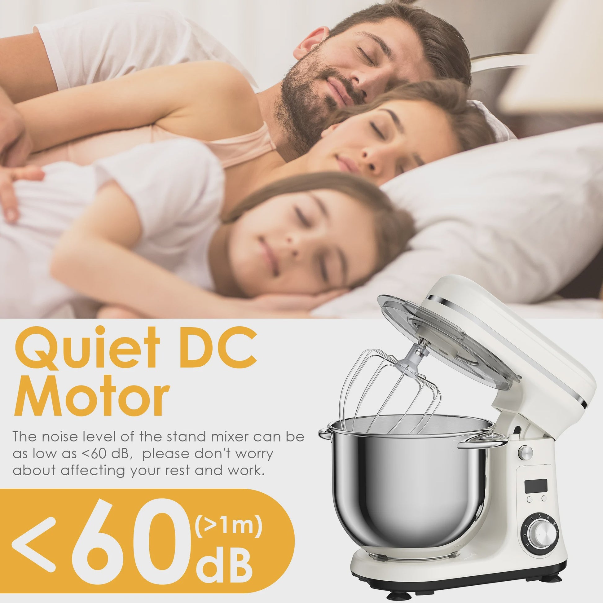 BioloMix Keukenmachine 1200W - 6L RVS Kom, Stille DC Motor, 6 Snelheden & Timer
