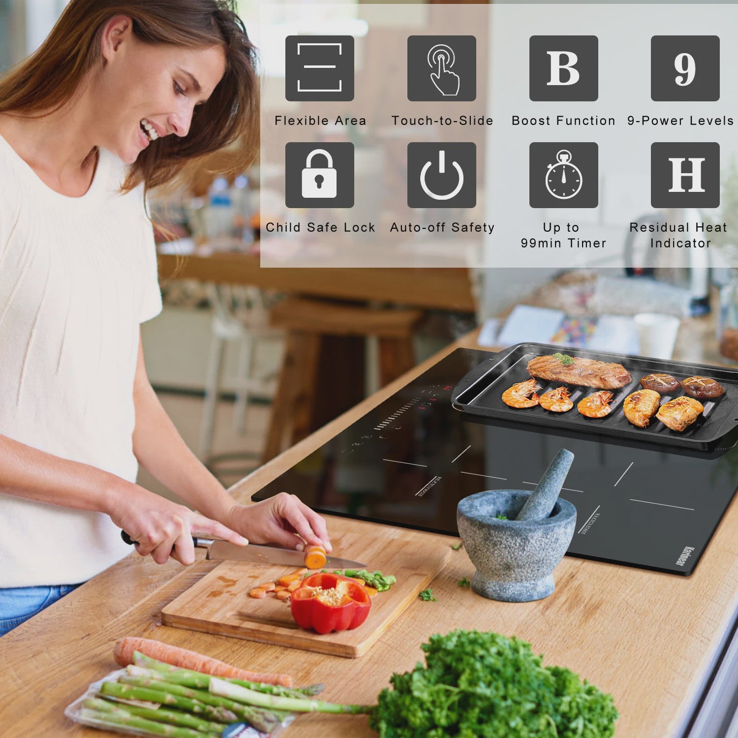 Karinear Inbouw Inductie Kookplaat 4 Zones Flexzone 7200W met Slider Control & Boost