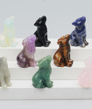 Kristallen Wolf Beeldje - Natuursteen Energie Steen Decoratie