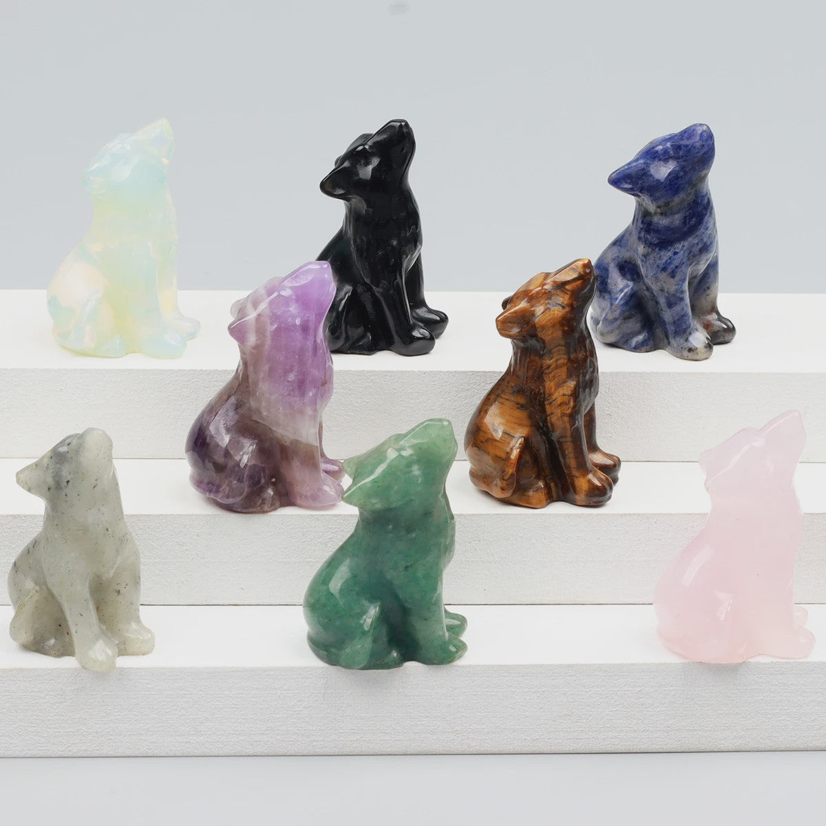 Kristallen Wolf Beeldje - Natuursteen Energie Steen Decoratie