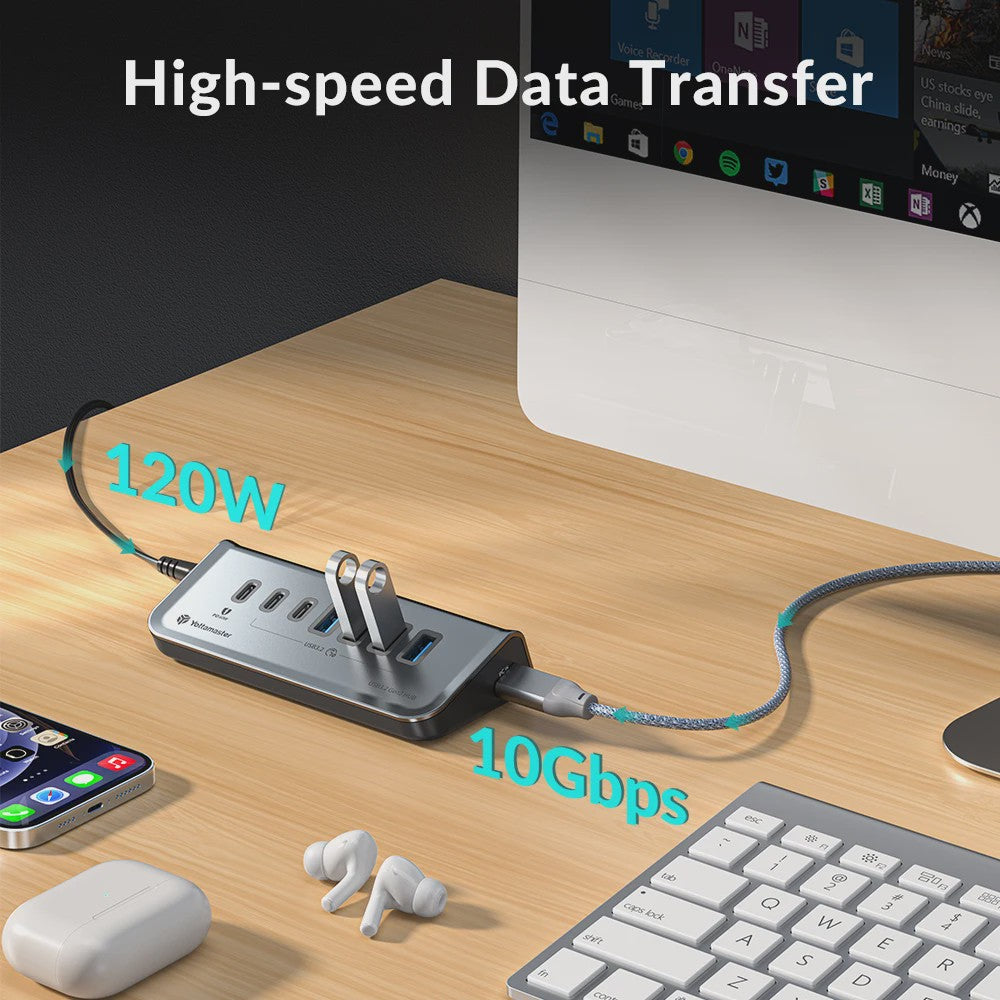 Yottamaster USB 3.2 Hub 10Gbps Type-C Docking Station met 5x USB 3.0 Poorten