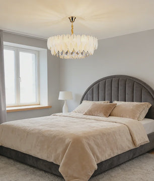 Luxe Pluimen & Kristal Plafondlamp - Sfeervolle Hanglamp voor Woonkamer & Slaapkamer