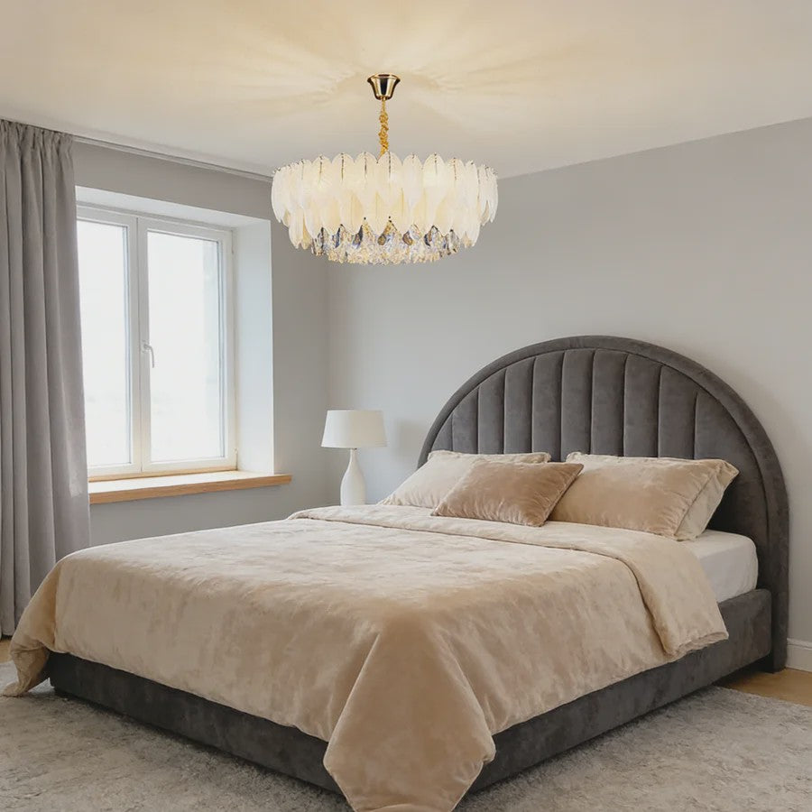 Luxe Pluimen & Kristal Plafondlamp - Sfeervolle Hanglamp voor Woonkamer & Slaapkamer