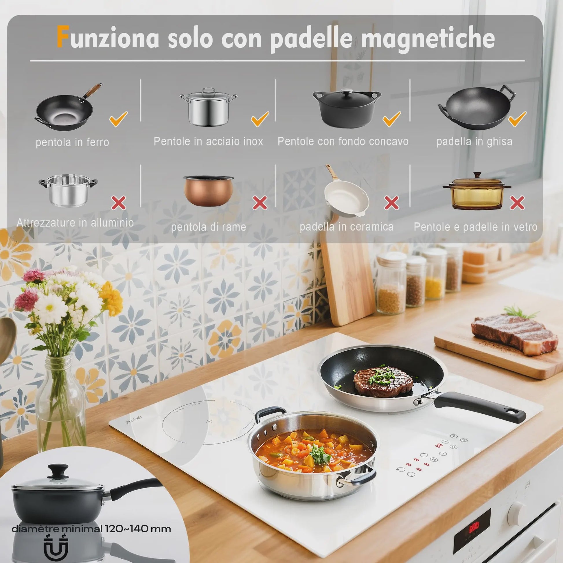 Hobsir Inductie Kookplaat Wit - 60cm, 3 Zones, 3500W, Timer & Kinderslot