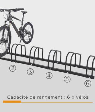 HOMCOM Fietsenrek voor 6 Fietsen - Zwart Stalen Parkeerrek voor Vloer of Muur