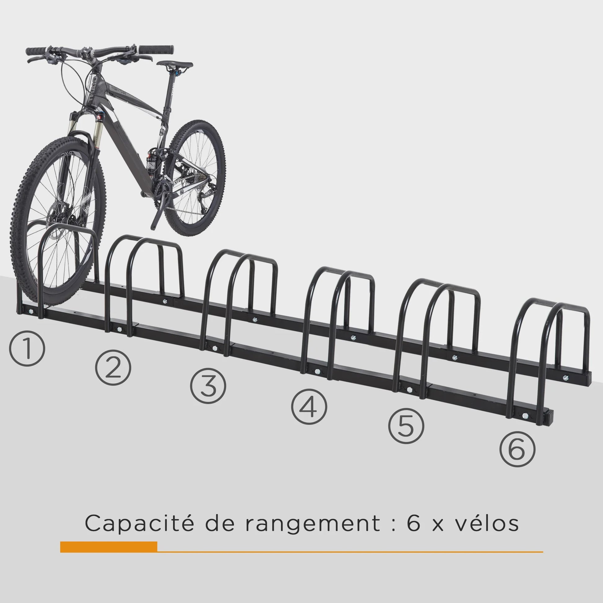 HOMCOM Fietsenrek voor 6 Fietsen - Zwart Stalen Parkeerrek voor Vloer of Muur