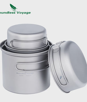 Boundless Voyage Titanium Kampeer Kookset - Lichtgewicht Potten & Pannen met Opvouwbare Handgrepen