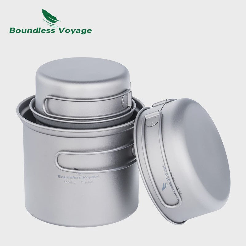 Boundless Voyage Titanium Kampeer Kookset - Lichtgewicht Potten & Pannen met Opvouwbare Handgrepen