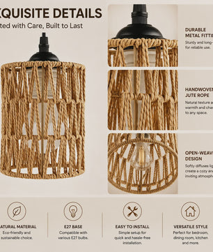 Hanglamp Gevlochten Hennep Touw met E27 Fitting - 1.2m Verstelbaar - Sfeervolle Decoratie