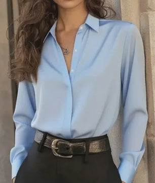 Elegante Damesblouse met Lange Mouwen en Klassieke Kraag - Veelzijdige Kantoor Chic Top