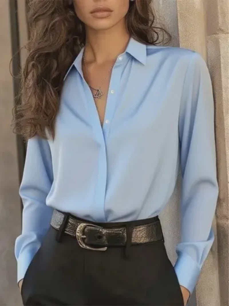 Elegante Damesblouse met Lange Mouwen en Klassieke Kraag - Veelzijdige Kantoor Chic Top