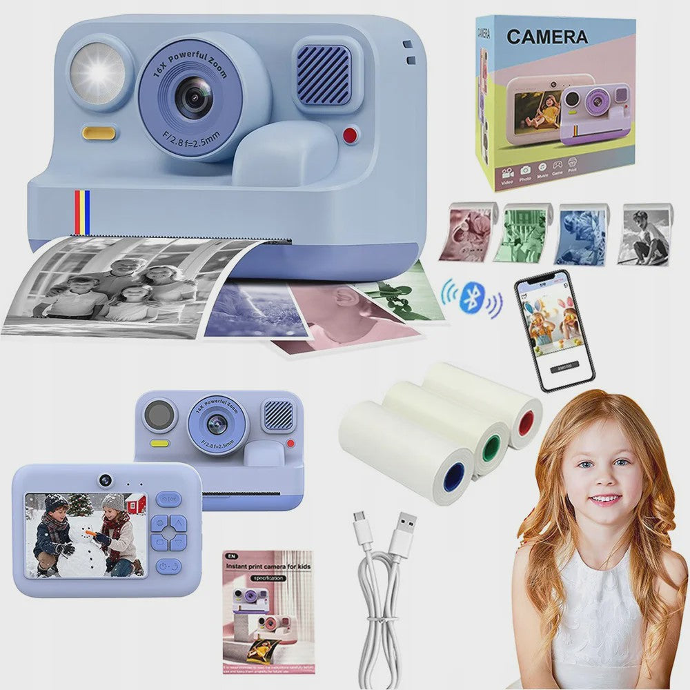 Direct Print Kinder Camera - 1080P FHD Digitale Camera met Selfie Functie & Printpapier