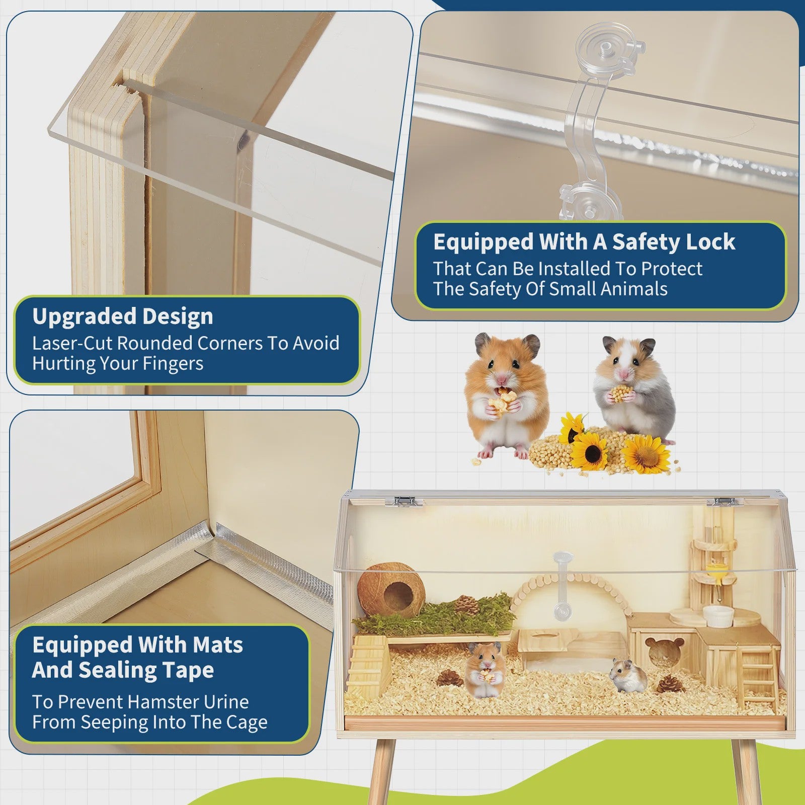 Ruime Houten Kooi voor Kleine Huisdieren met Acryl Raam en Openbare Top